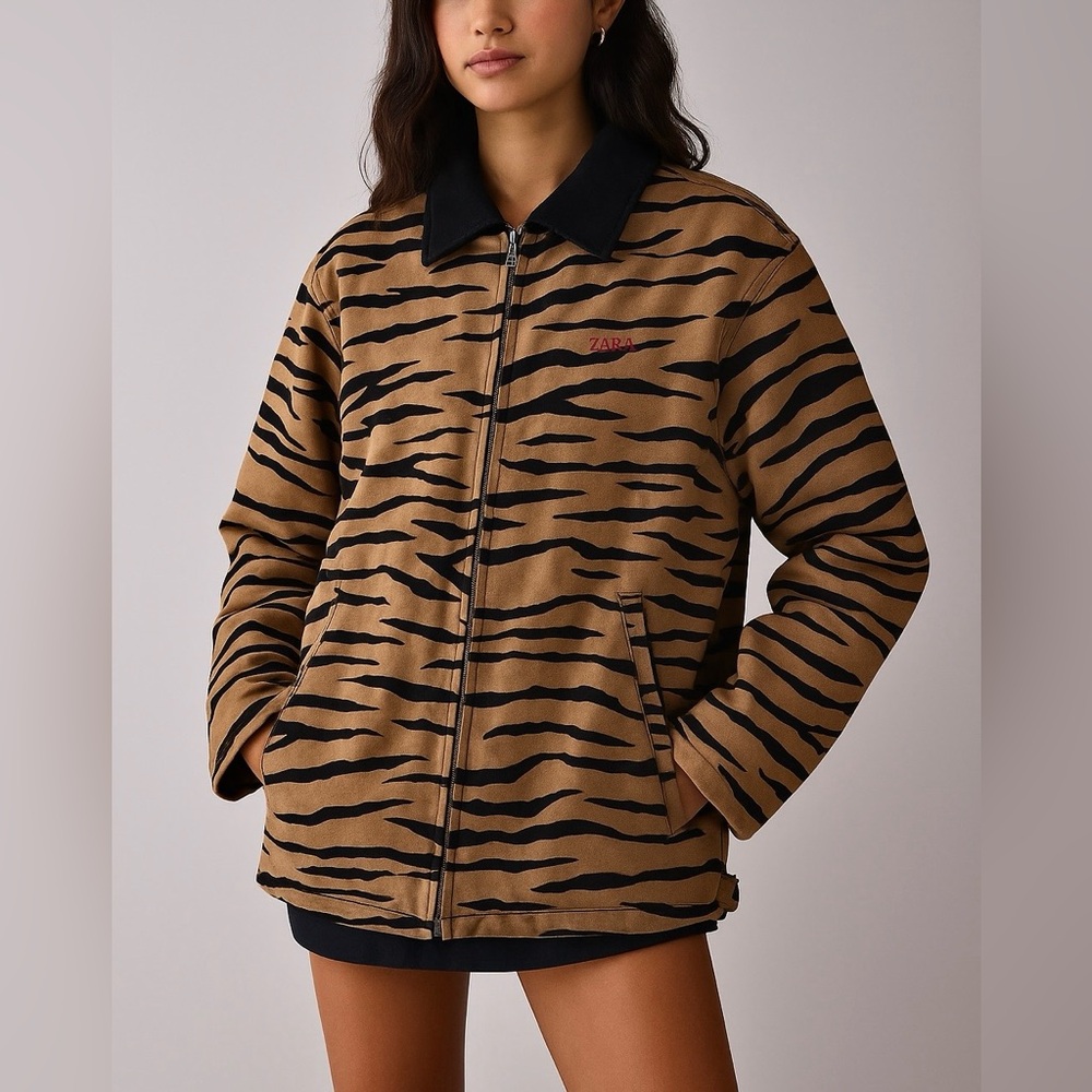 Zara Unisex Tiger Print Barn Jacket
